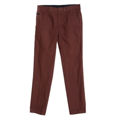 Pre-owned Prada Brown Cotton Tapered Trousers Xs