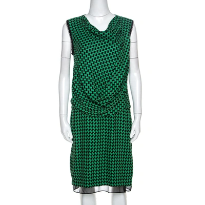 Pre-owned Diane Von Furstenberg Bicolor Patterned And Draped Leala Tweed Dress M In Green