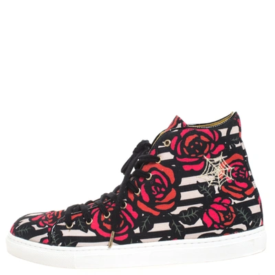 Pre-owned Charlotte Olympia Multicolor Rose Print Canvas High Top Sneakers Size 38.5