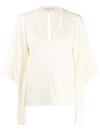 Victoria Beckham V-neck Draped Sleeve Top In Nude