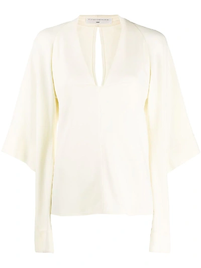 Victoria Beckham V-neck Draped Sleeve Top In Nude