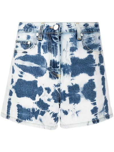 Msgm Tie-dye Print Denim Shorts In Blue