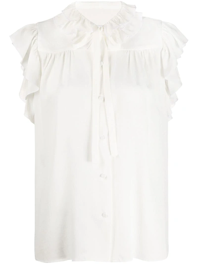 Msgm Frilled Tied-neck Blouse In White