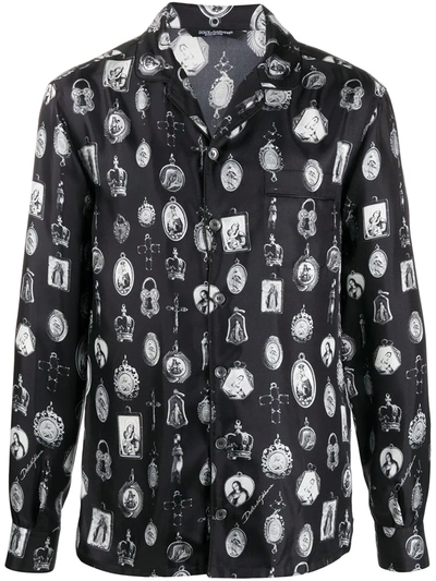 Dolce & Gabbana Pyjama Shirt With Medal Print In Black