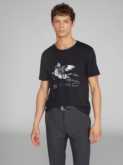 Etro T-shirt With Big Pegasus Embroidery In Black