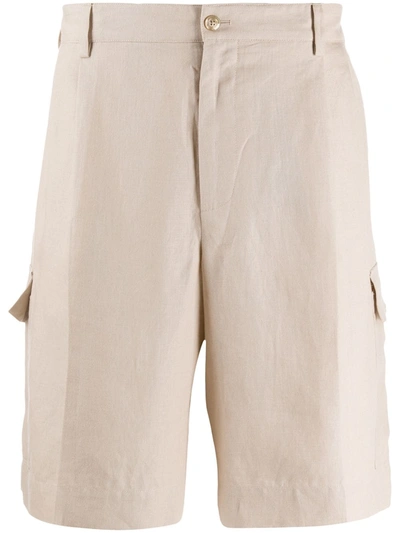 Dolce & Gabbana Bermuda Cargo Shorts In Linen In Beige