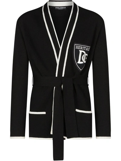 Dolce & Gabbana Cashmere Cardigan With Patch In Black