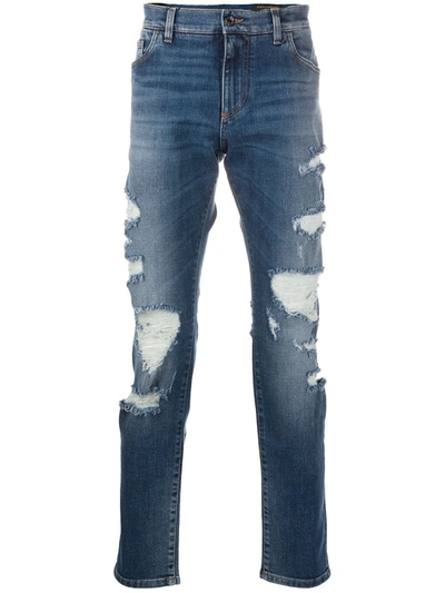 Dolce & Gabbana Distressed Slim-fit Jeans In Blue