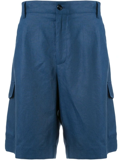 Dolce & Gabbana Bermuda Cargo Shorts In Linen In Light Blue