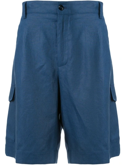 Dolce & Gabbana Bermuda Cargo Shorts In Linen In Blue