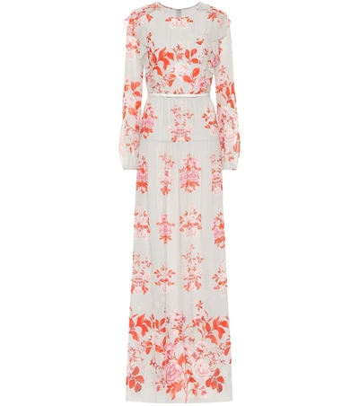 Giambattista Valli Floral Print Long Sleeve Silk Georgette Gown In Perla-rose 9800