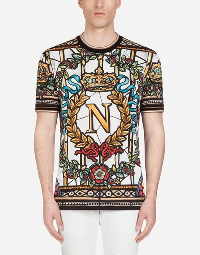 Dolce & Gabbana Napoleon Print Cotton T-shirt In Multicolored