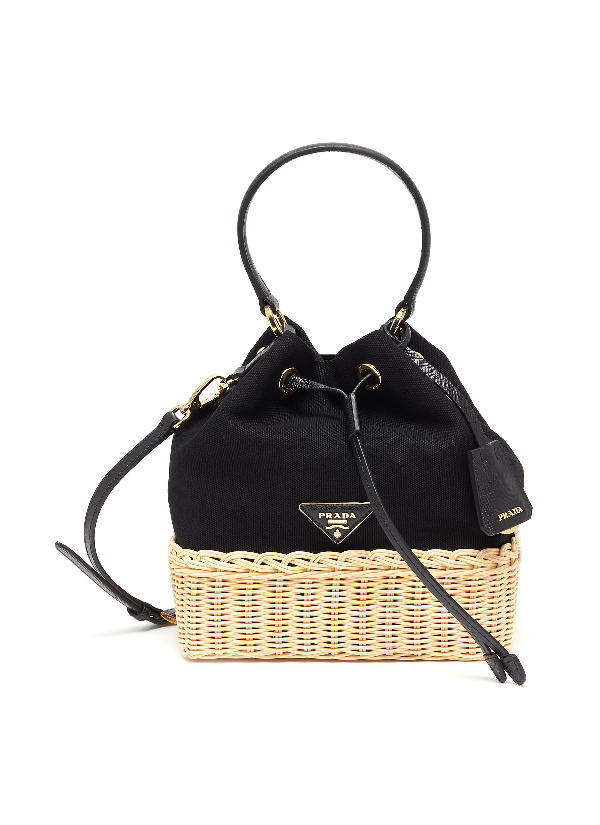 prada raffia bucket bag