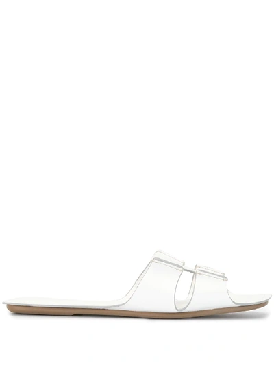 Rodo Leather Flat Slide Sandals In White
