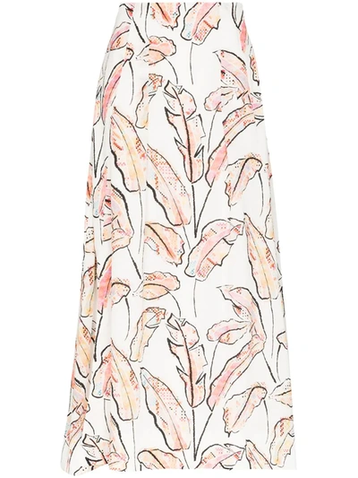 Roland Mouret Badby Palm Leaf-print Midi Skirt In White