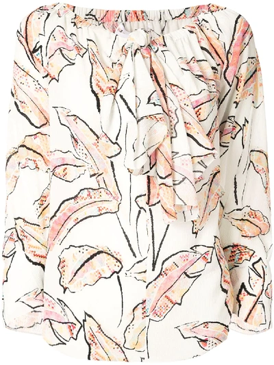 Roland Mouret Gila Palm-print Off-shoulder Top In White