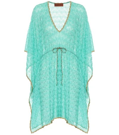 Missoni Knit Cover Up Mini Dress In Turquoise
