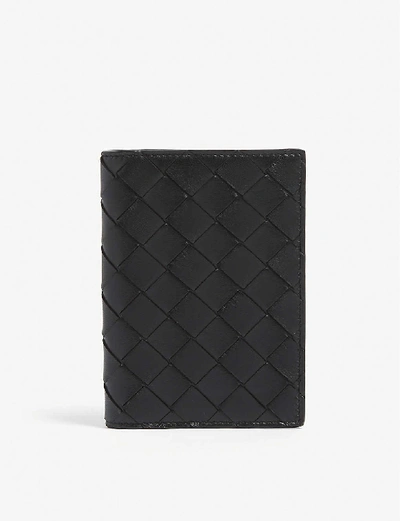 Bottega Veneta Intrecciato Leather Passport Case In Black Nero
