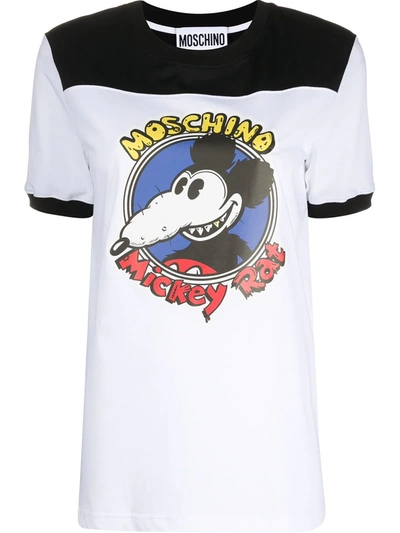 Moschino Mickey Rat Cotton-jersey T-shirt In White