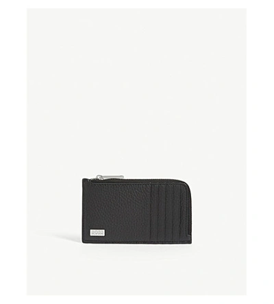Hugo Boss Crosstown Leather Zip-around Wallet In Black