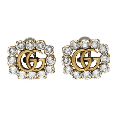 Gucci Gold-tone Crystal Double G Clip-on Earrings In 8066 Transp