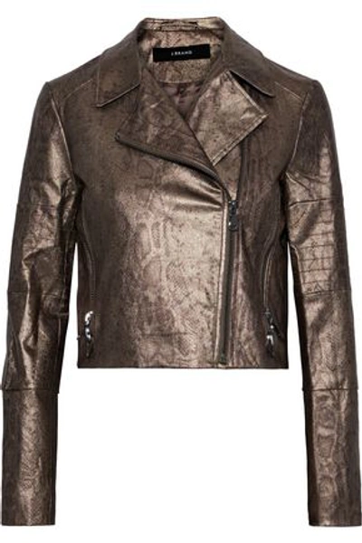 J Brand Aiah Coated Snake-print Cotton-blend Twill Biker Jacket In Bronze