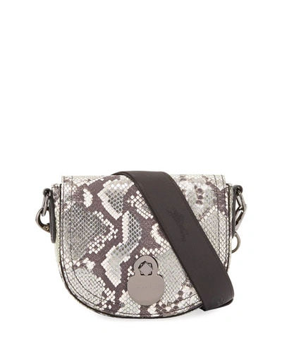 Longchamp Cavalcade Small Python-embossed Crossbody Bag In Silver