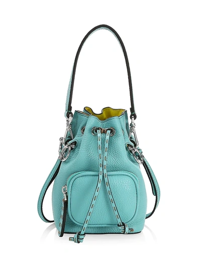 Fendi Mini Mon Tresor Leather Bucket Bag In Lagoon