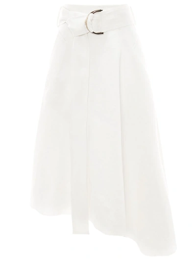 Jw Anderson Asymmetric Belted Linen-tweed Midi Skirt In White