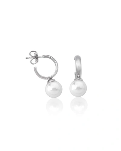 Majorica Simulated Pearl Hoop Earrings In Gold-plated Sterling Silver In White/silver