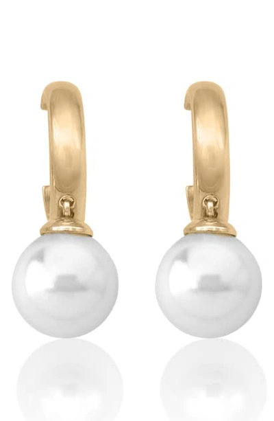 Majorica Simulated Pearl Hoop Earrings In Gold-plated Sterling Silver In White