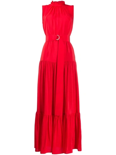 M Missoni Red Belted Silk Maxi Dress
