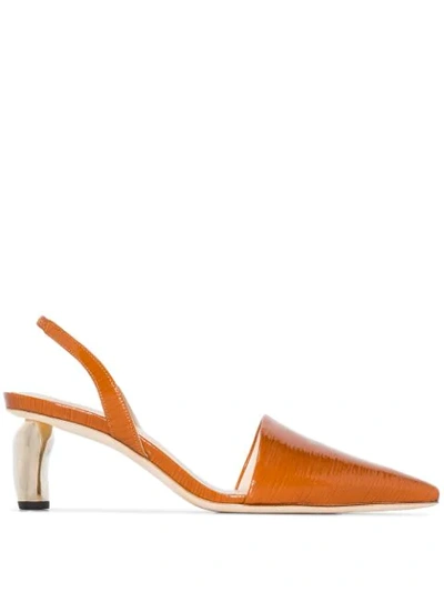 Rejina Pyo Conie 60 Lizard-effect Patent Leather Pumps In Brown