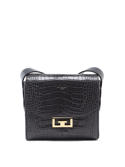 Givenchy Eden Small Crocodile-effect Shoulder Bag In Dark Grey