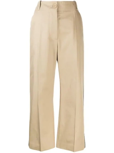 Mm6 Maison Margiela Seam Detail Cotton Twill Crop Trousers In Neutrals
