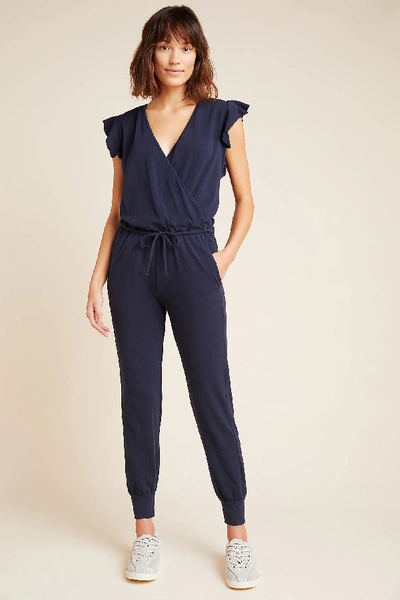 Sundry Flutter Sleeve Stretch Cotton Jumpsuit In Blue