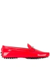 Tod's Patent Leather Gommino Driving Shoes In Red