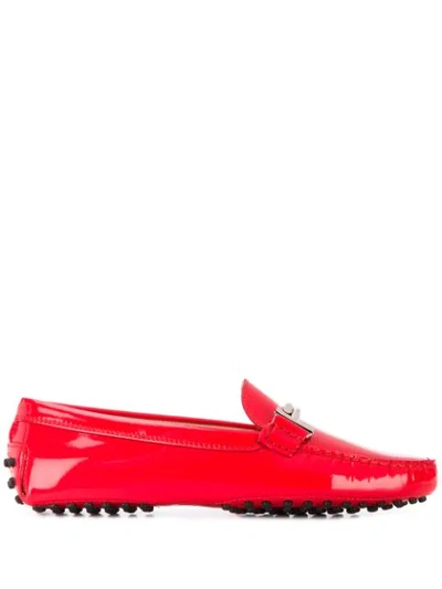 Tod's Patent Leather Gommino Driving Shoes In Red