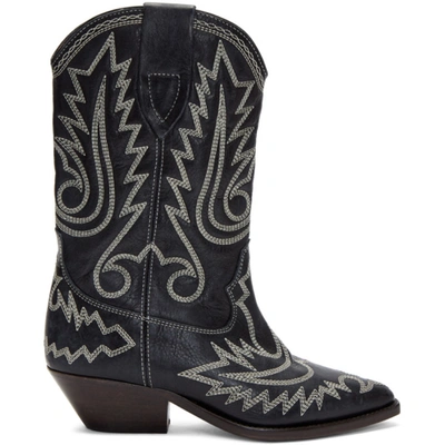 Isabel Marant Duerto Embroidered Leather Boots In Black