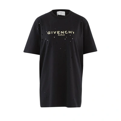 Givenchy Womens Black Gold Distressed Logo-print Cotton-jersey T-shirt M