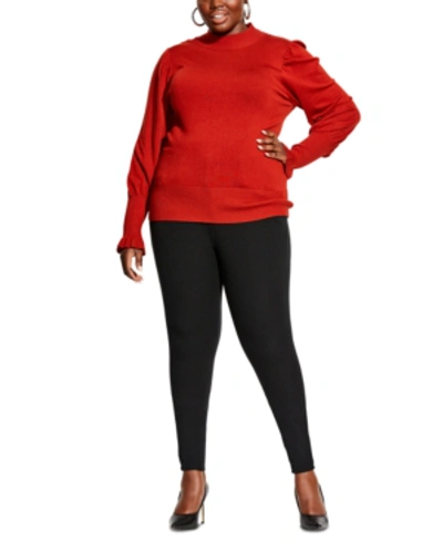 City Chic Trendy Plus Size Puff-shoulder Sweater In Rust