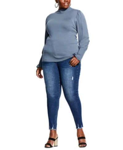 City Chic Trendy Plus Size Puff-shoulder Sweater In Flint