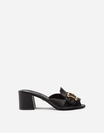 Dolce & Gabbana Nappa Leather Sliders With Baroque Dg In Black