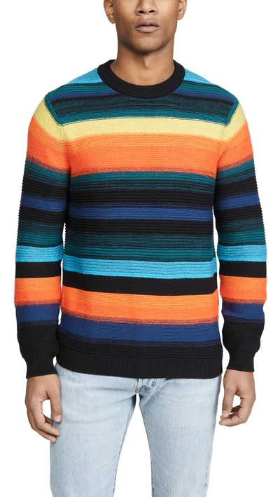 Ps By Paul Smith Bright Stripe Cotton Sweater In Black