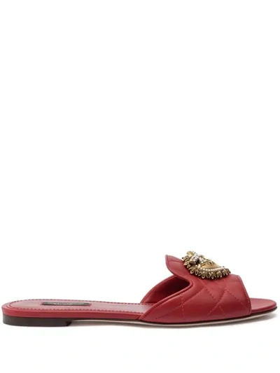 Dolce & Gabbana Matelassé Nappa Leather Devotion Sliders In Red