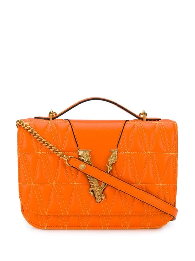 Versace Virtus Quilted Shoulder Bag In Orange