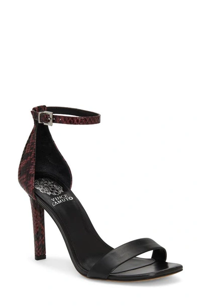 Vince Camuto Lauralie Ankle Strap Sandal In Black, Dark Red Leather