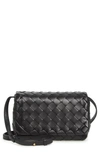 Bottega Veneta Mini Intrecciato Leather Crossbody Flap Bag In Black