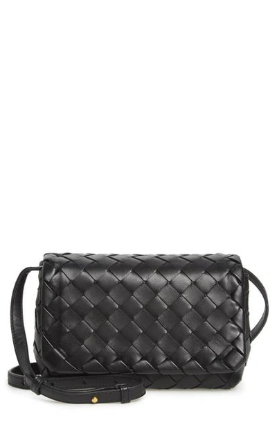 Bottega Veneta Mini Intrecciato Leather Crossbody Flap Bag In Nero/ Gold |  ModeSens