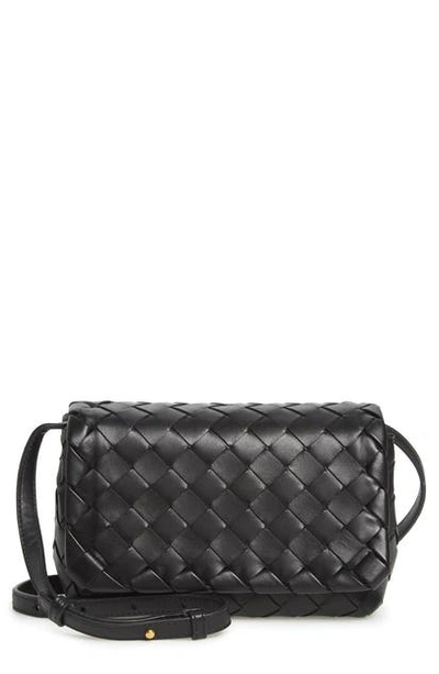 Bottega Veneta Mini Intrecciato Leather Crossbody Flap Bag In Nero/ Gold